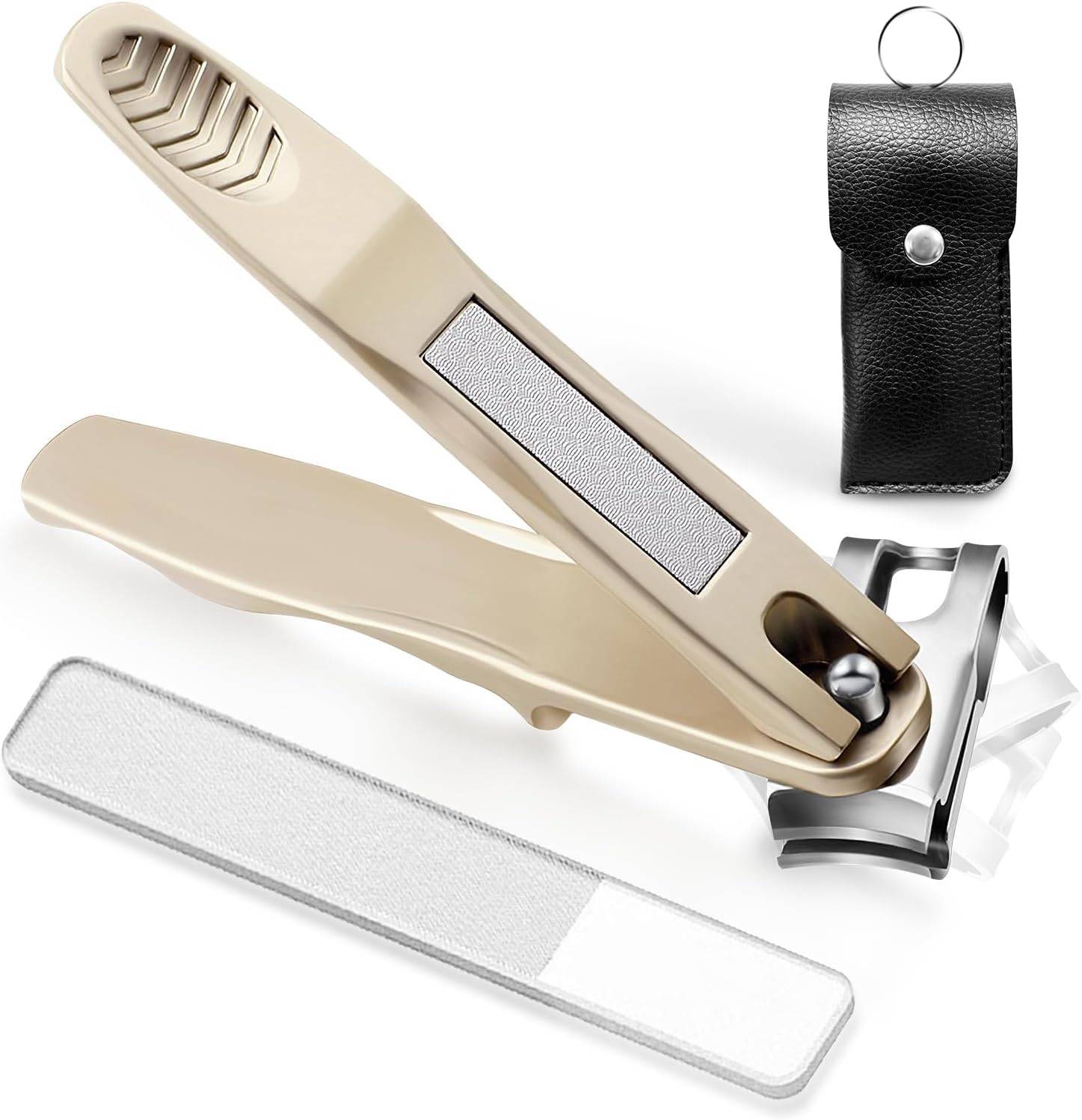 ILLFER 360° Rotating Nail Clipper for Elderly with Thick Hard Nails – Safety Edge Clippers for Seniors, Arthritis, Limited Mobility, Ergonomic Handle & Extra Wide Jaw, Manicure Kit