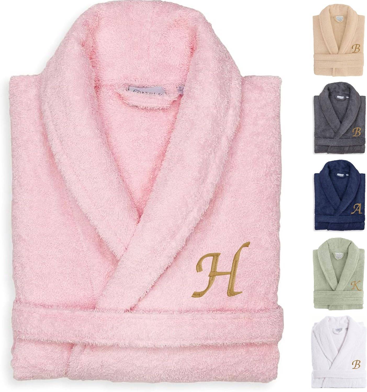 KHALPERA Aristocrat Custom Embroidered 100% Turkish Cotton Bathrobe –Personalized Robe With Initials, Monograms, Names – Soft Absorbent Terry Cloth Bathrobe for Men and Women