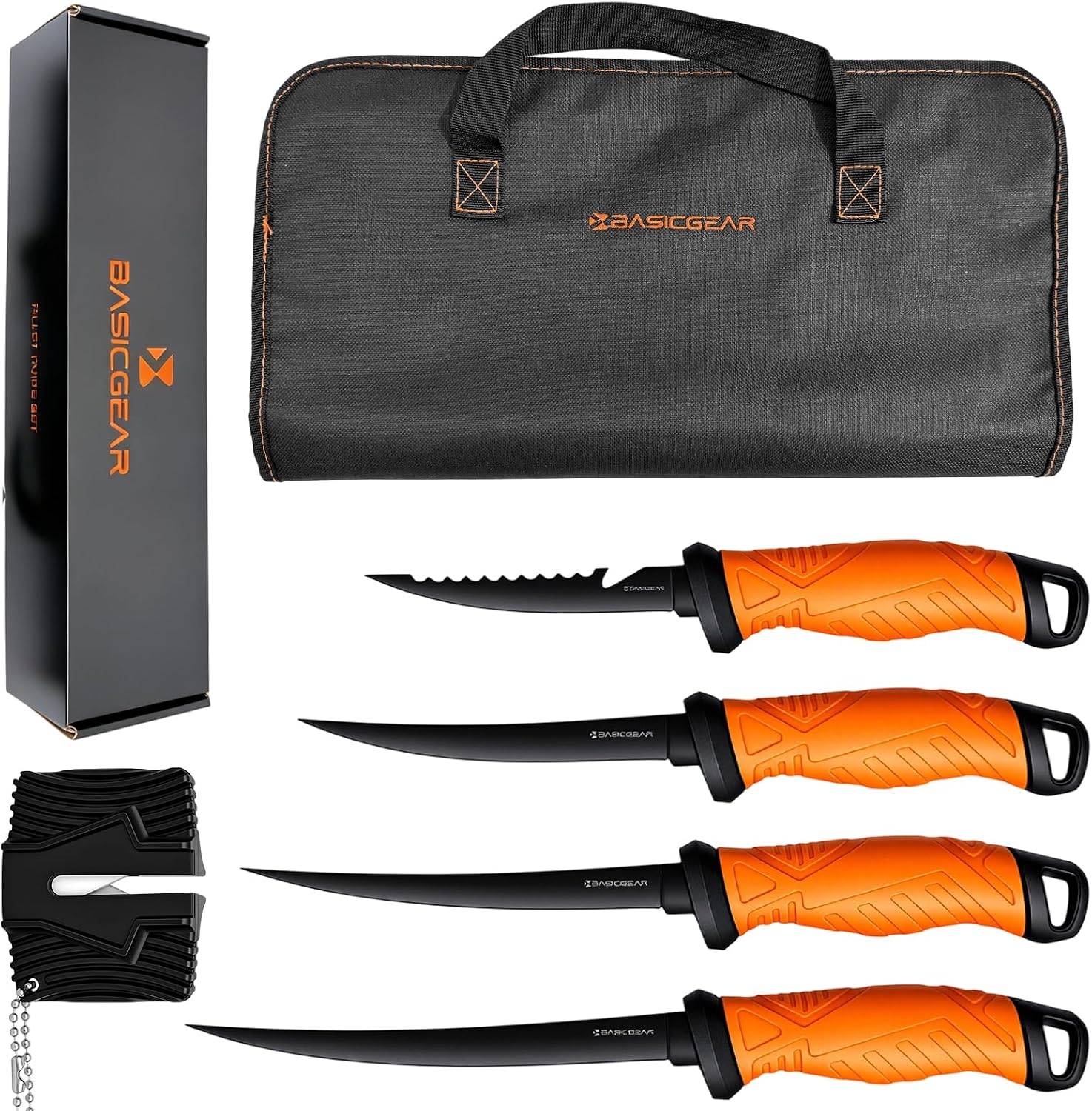 BasicGear® Fishing Fillet Knife Set of 4, 5, 7, 8 and 9 in, 440C Steel
