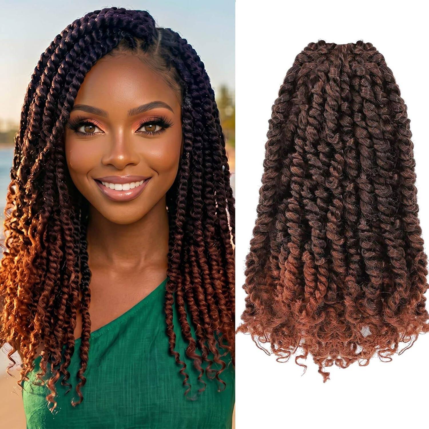 Bestlove Passion Twist Curly Crochet Braids Hair, 14 Inch, T1B/350