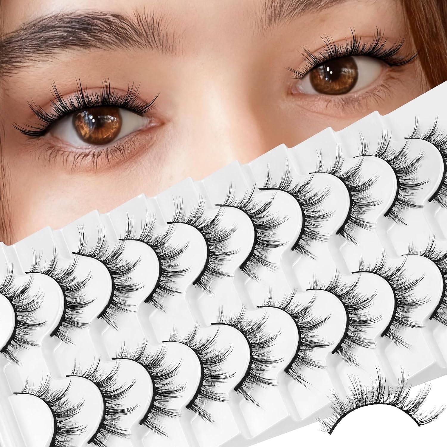 Losha Eyelashes Manga Lashes Wispy Faux Mink Lashes Natural Look (6D75)