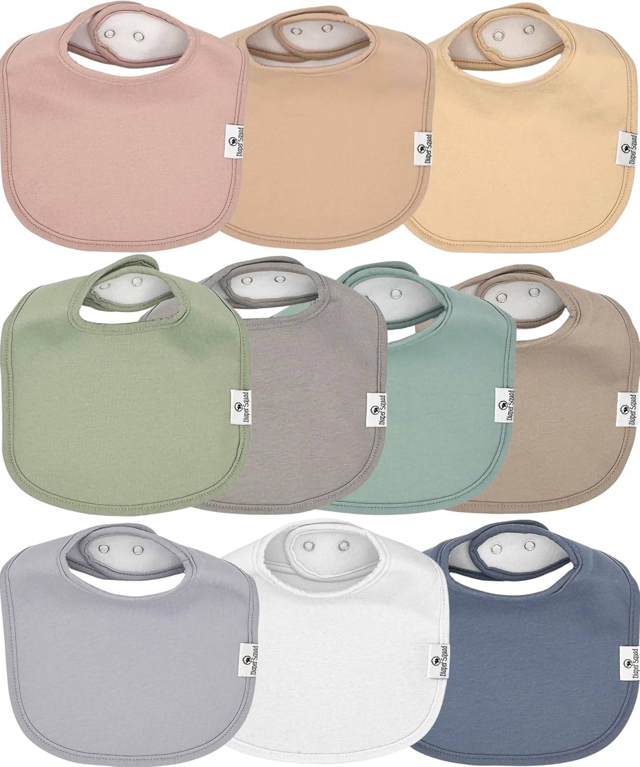 Diaper Squad 10-Pack Organic Cotton Baby Bibs for Baby Boy, Girl
